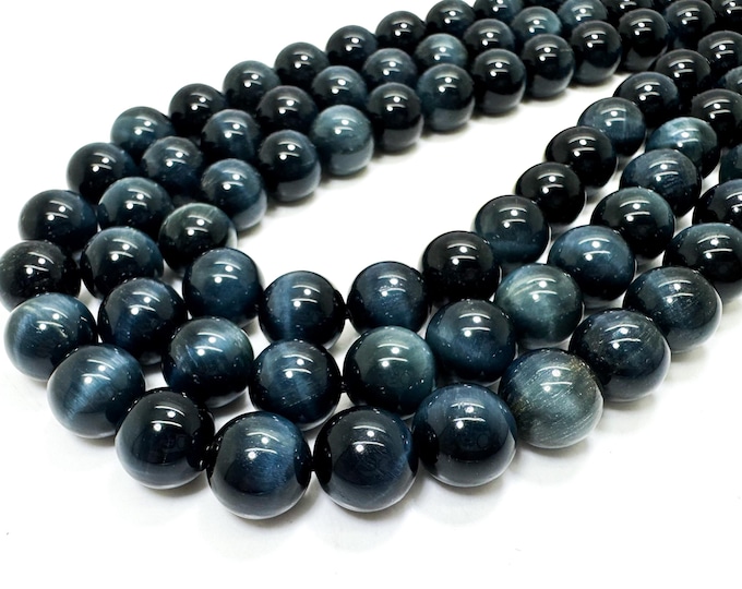 AAA Blue Tiger Eye Beads: Polished Gemstone Round Beads, 4mm-14mm