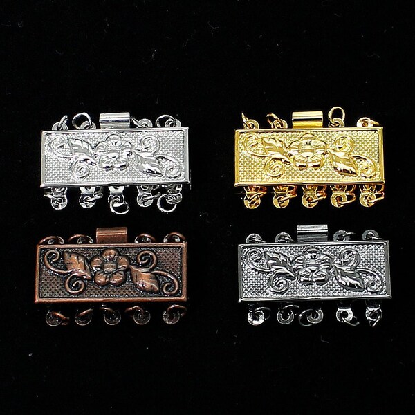 Rectangle Box Clasp Antique Flower 25mm x 10mm x 5mm - Gold Silver Grey Bronze Copper - PAS80