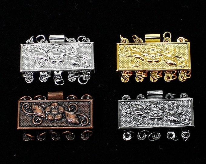 Rectangle Box Clasp Antique Flower 25mm x 10mm x 5mm - Gold Silver Grey Bronze Copper - PAS80