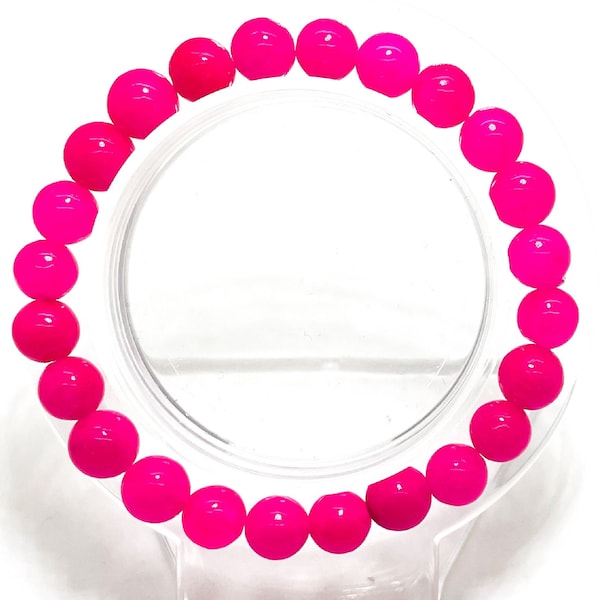 Jade Bracelet, 8mm Pink Red Jade Gemstone 8mm Beads Stretch Elastic Cord Handmade Beaded Bracelet- PGB159