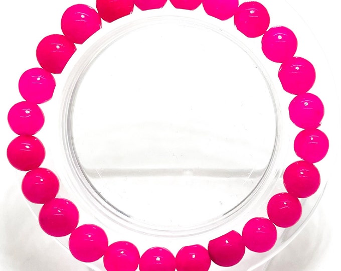 Jade Bracelet, 8mm Pink Red Jade Gemstone 8mm Beads Stretch Elastic Cord Handmade Beaded Bracelet- PGB159