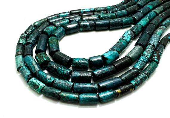 Natural Genuine Blue Turquoise Polished Smooth Tube Cylinder Gemstone Beads - PGS401