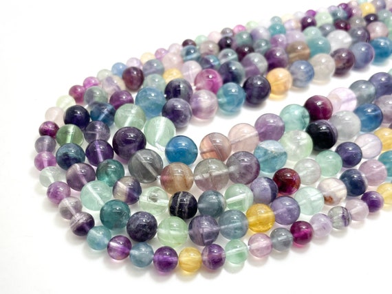 AAA Fluorite Beads, Multi Color Fluorite Natural Gemstone Polished Smooth Round 6mm 8mm 10mm Beads - RN65C