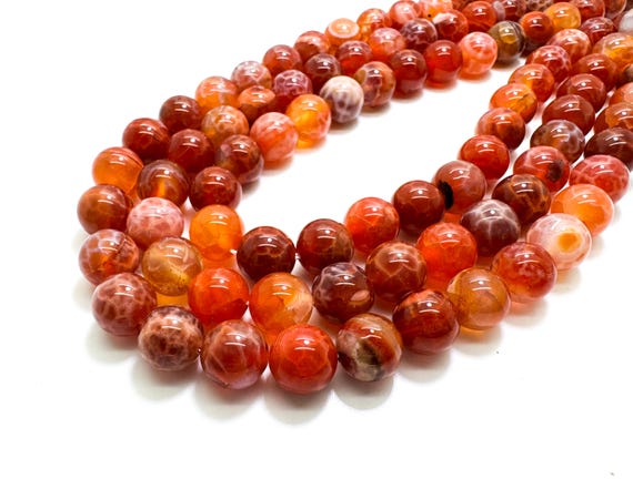 Fire Agate Beads, Natural Red Fire Agate Smooth Polished Round Gemstone Beads - 6mm 8mm 10mm 12mm - RN89