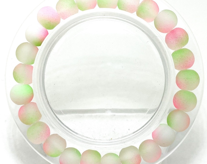 White Pink Green Mystic Aura Quartz Matte Round Size 8mm Stretch Elastic Cord Handmade Gemstone Beaded Bracelet - PGB221C