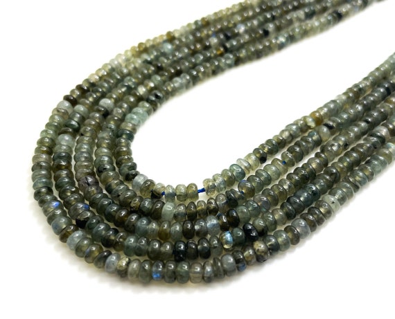 Labradorite Beads, Natural High Quality Gray Labradorite Smooth Polished Rondelle Round Flat 2mm x 4mm Gemstone Beads - RD34