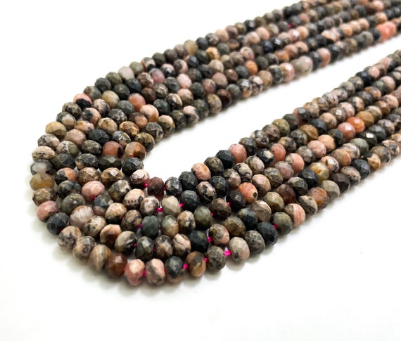 Rhodonite Beads, Natural Pink Rhodonite 3mm x 5mm Faceted Rondelle Gemstone Beads - RDF29