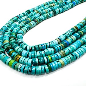 Natural Turquoise Beads, Genuine Arizona Blue Turquoise Polished Smooth Rondelle Nugget Gemstone Beads (Assorted Size) - PGS238