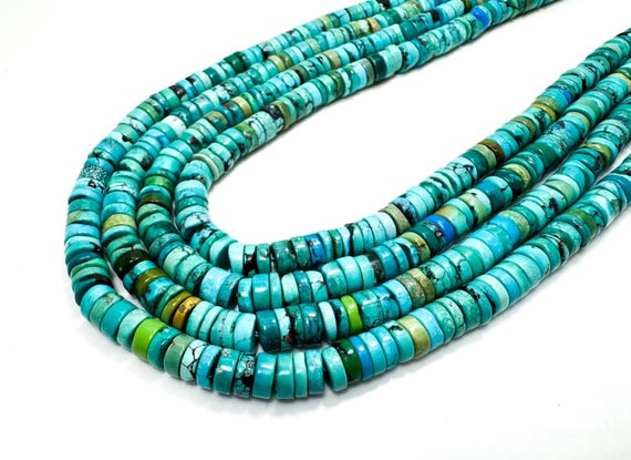 Natural Turquoise Beads, Genuine Arizona Blue Turquoise Polished Smooth Rondelle Nugget Gemstone Beads (Assorted Size) - PGS238