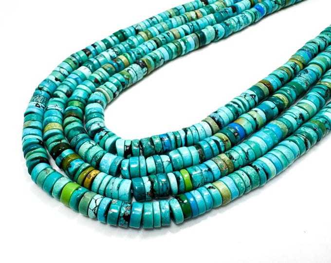 Natural Turquoise Beads, Genuine Arizona Blue Turquoise Polished Smooth Rondelle Nugget Gemstone Beads (Assorted Size) - PGS238