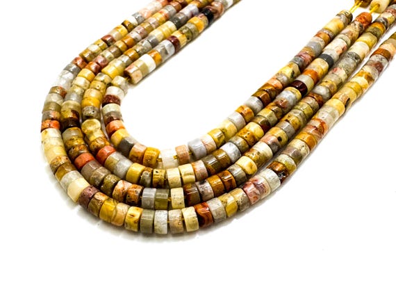 Natural Multicolor Picture Jasper Heishi Beads 2x4mm | Earth Tone Gemstone Rondelle Beads | 15” Strand | Jewelry Making Supplies - RD33