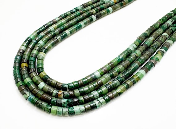 Natural Green Moss Agate Heishi Beads 2x4mm | Earthy Green Gemstone Rondelle Beads | 15” Strand | Jewelry Making Supplies - RD33