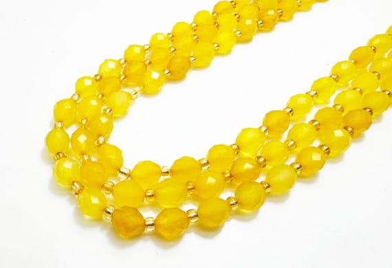 Yellow Jade Faceted Oval Beads 6x8mm – Polished Golden Gemstone Strand 14.5" – Jewelry Making Supplies- PGS323