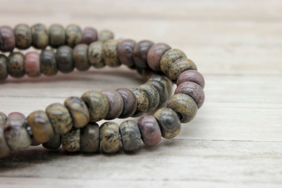 Chinese Bamboo Jasper Smooth Rondelle Gemstone Beads 8" strand (5mm x 8mm beads, 2.5 mm hole) - 8RD05