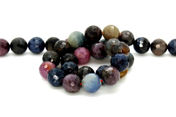High Quality Natural Ruby & Sapphire Grade AAA Mixed Faceted Round Ball Sphere Natural Gemstone Beads Bead - RNF27