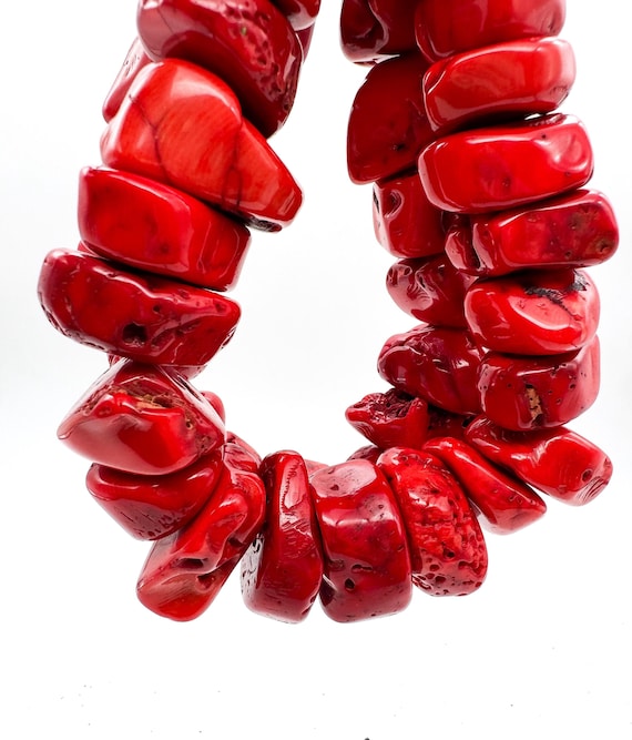 Red Coral Nugget Beads Large Chunky Coral | Natural Coral Statement Beads | Organic Shape Jewelry Supply | Bold Red Gemstone Strand RC17
