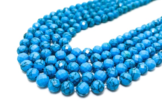 Blue Turquoise Howlite Faceted Round 7.5mm Gemstone Beads - RNF122