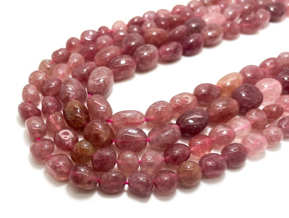Natural Strawberry Quartz, Smooth Polished Red Strawberry Quartz Pebble Nugget Gemstone Beads (Assorted Size) - PGS43