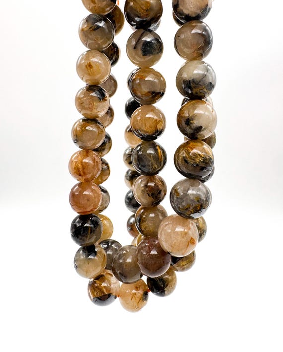 Natural Golden Rutilated Quartz Round Beads, Genuine Golden Rutile Quartz Smooth Spheres Crystal Clear Quartz Shimmer Gemstone RN214