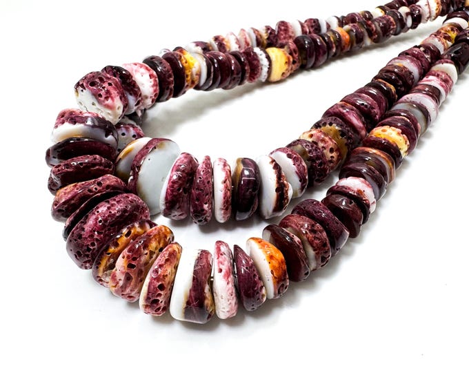 Purple Spiny Oyster Shell Beads: Graduated Heishi Disc, 8mm-20mm