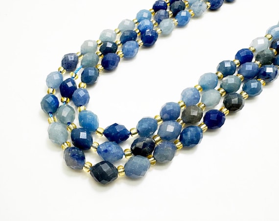 Natural Blue Aventurine Faceted Oval Beads 6x8mm – Polished Blue Gemstone Strand 14.5" – Jewelry Making Supplies - PGS323
