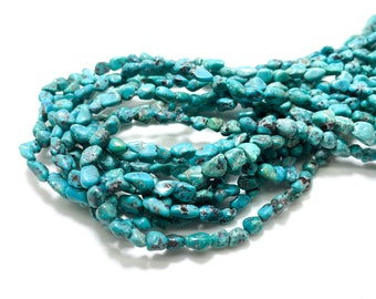 Natural Turquoise Beads, Genuine Blue Arizona Turquoise Smooth Rough Nugget Chip Gemstone Beads (Assorted Size) - PGS257