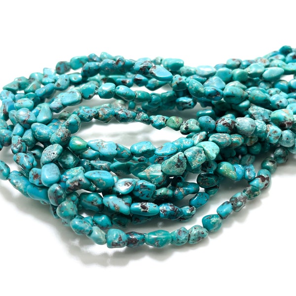 Natural Turquoise Beads, Genuine Blue Arizona Turquoise Smooth Rough Nugget Chip Gemstone Beads (Assorted Size) - PGS257