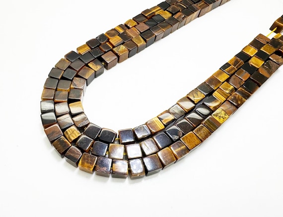 Natural Yellow Tiger Eye Cube Beads 4mm | Polished Square Tiger Eye Beads | 15.5" Strand | Protection & Confidence Stone - PGS101