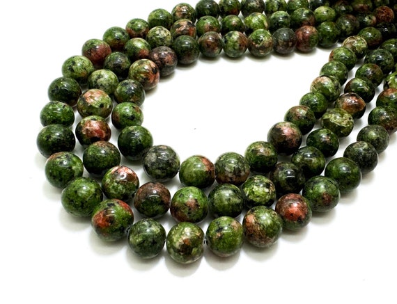 Olive Green Jasper Smooth Polished Round 10mm Gemstone Jewelry Making Beads - RN197Q