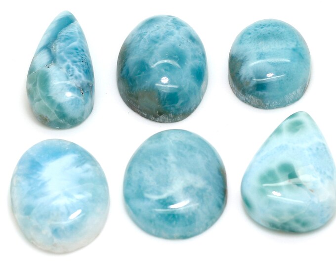 Natural Dominican Larimar Cabochon - Chips Rock Smooth Stone Gemstone Pear Tear Oval Round Beads for Ring Necklace Pendant Jewelry - PGL97