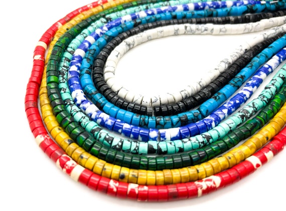 Howlite Turquoise Cylinder Disc Rondelle Heishi Gemstone Beads 2mm x 4mm 15" Strand (Red Yellow Green Blue Purple Black White) PGS12CD