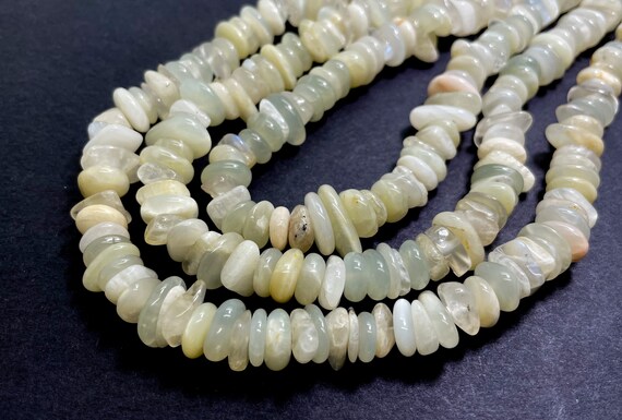 Natural Creamy White Moonstone Polished Pebble Flat Chips Nugget Assorted Size Gemstone Beads - PG80