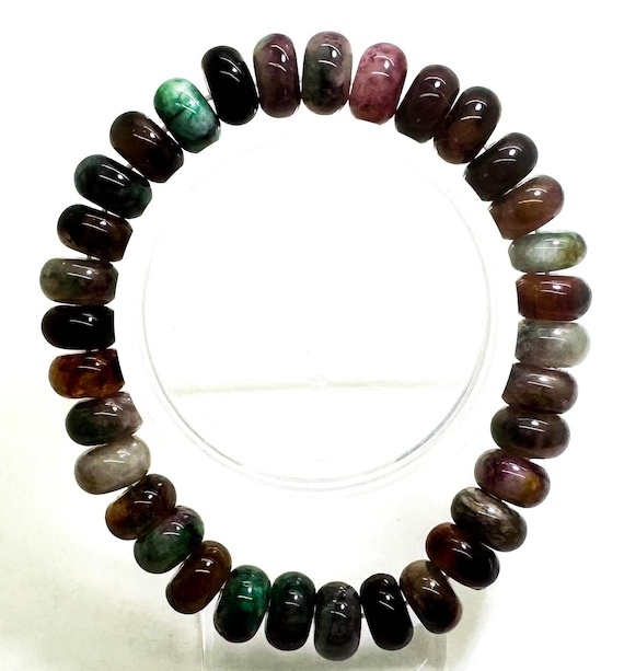 Dyed Green Moss Agate Bracelet: 10mm Rondelle Gemstone Beads, 7 Inch