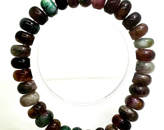 Dyed Green Moss Agate 10mm Rondelle Gemstone Beads Stretch Elastic Cord Handmade Beaded Bracelet Accessories - PGBRD28