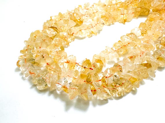 Natural Citrine Beads, Yellow Golden Citrine Flat Chips Nugget Assorted Size Gemstone Beads - PG80