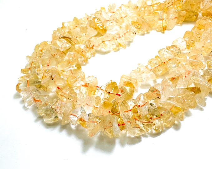 Natural Citrine Beads, Yellow Golden Citrine Flat Chips Nugget Assorted Size Gemstone Beads - PG80