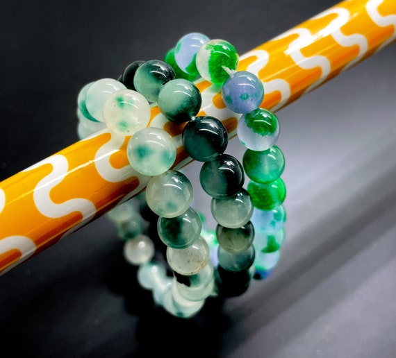 Green Phantom Quartz Bracelet, 8mm Dyed Green Quartz Smooth Round Stretch Loose Gemstone Beads Handmade Beaded Bracelet - PGB64