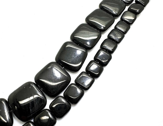 Natural Lignite Jet Beads: Smooth Square Gemstone Full Strand