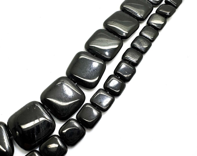Natural Black Jet Beads – Smooth Flat Square Shape | PG148 | Full Strand | Jewelry Making Supplies - PG148