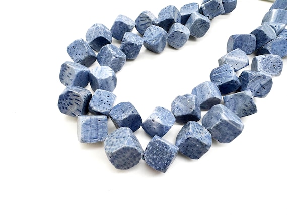 Natural Blue Sponge Coral Cube Beads Genuine 12mm Assorted Polished Stone Indigo Blue Sea Coral Cuboid Strand Modern Jewelry Supply PG314