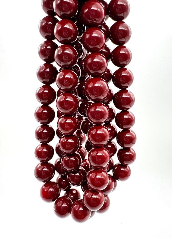 Vibrant Red Shell Beads Smooth Highly Polished Round Sphere Coral Burgundy Red 12mm 16mm Large Gemstone for Men Women Jewelry Artisan Supply