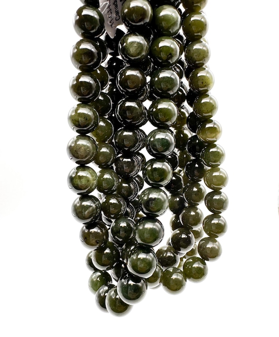 Natural Canada Canadian Jade Green Nephrite Jade Smooth Polished Round Gemstone Beads - RN153