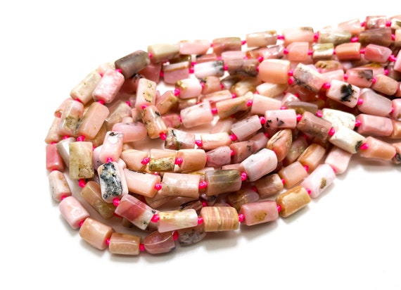 Natural Pink Opal Beads, Smooth Pink Opal Chips Rough Cut Nugget Tube Natural Gemstone Assorted Size Loose Beads - PGS165L