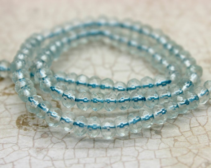 Aqua Aura Quartz Beads, Natural Blue Aqua Aura Quartz Faceted Rondelle Gemstone - (2mm x 4mm, 4mm x 6mm, 5mm x 8mm, 6mm x 10mm) - PG63