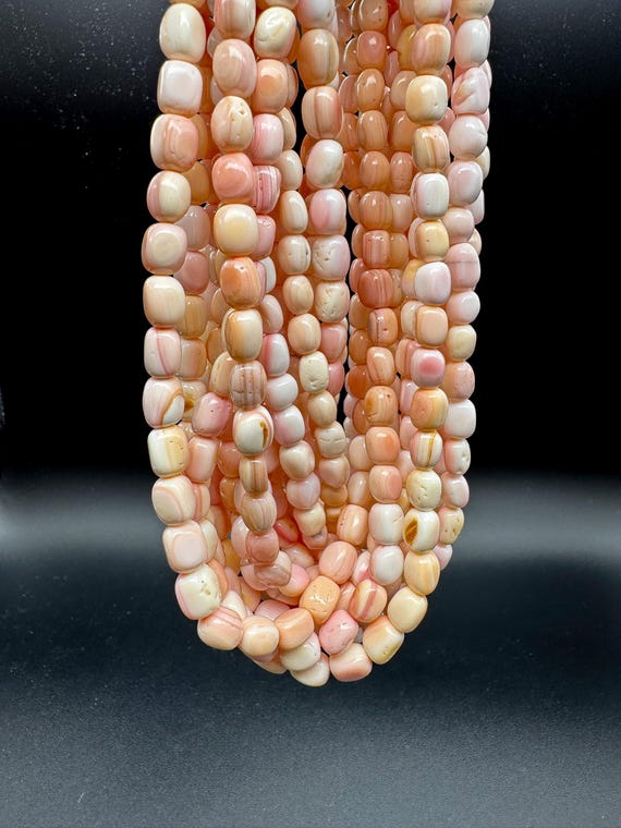 Natural Queen Conch Shell Beads, Pink Queen Conch Shell Polished Pebble Nugget Approx 5mm x 8mm Beads - QC16