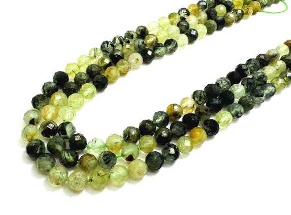 Natural Green Prehnite Faceted Round 6mm Gemstone Beads - RNF130