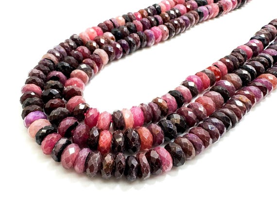 Natural Genuine Red Ruby Faceted Rondelle Gemstone Beads - 15.5" Strand - PG70