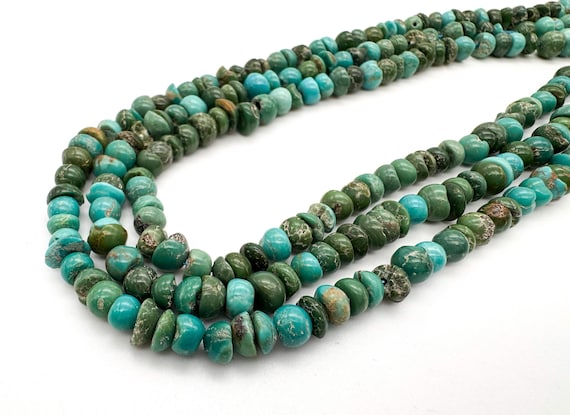 Natural Hubei Turquoise Rondelle Pebble Beads 5-6mm, Genuine Blue Green Untreated Turquoise Gemstone Beads, for Jewelry Making Strand PGS425
