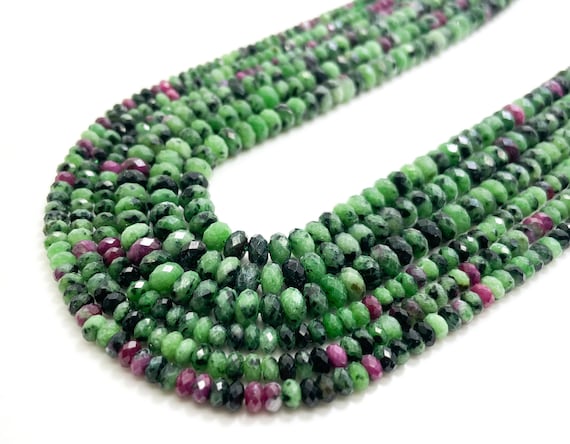Green Red Ruby Zoisite Beads, Faceted Rondelle Natural Ruby Zoisite 3mm x 4mm 4mm x 6mm Gemstone Beads for jewelry Necklace Bracelet - RDF83