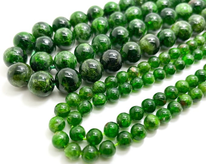 Real Genuine Natural AAA Chrome Diopside Green Smooth Polished 6mm 10mm Gemstone Beads - RN154